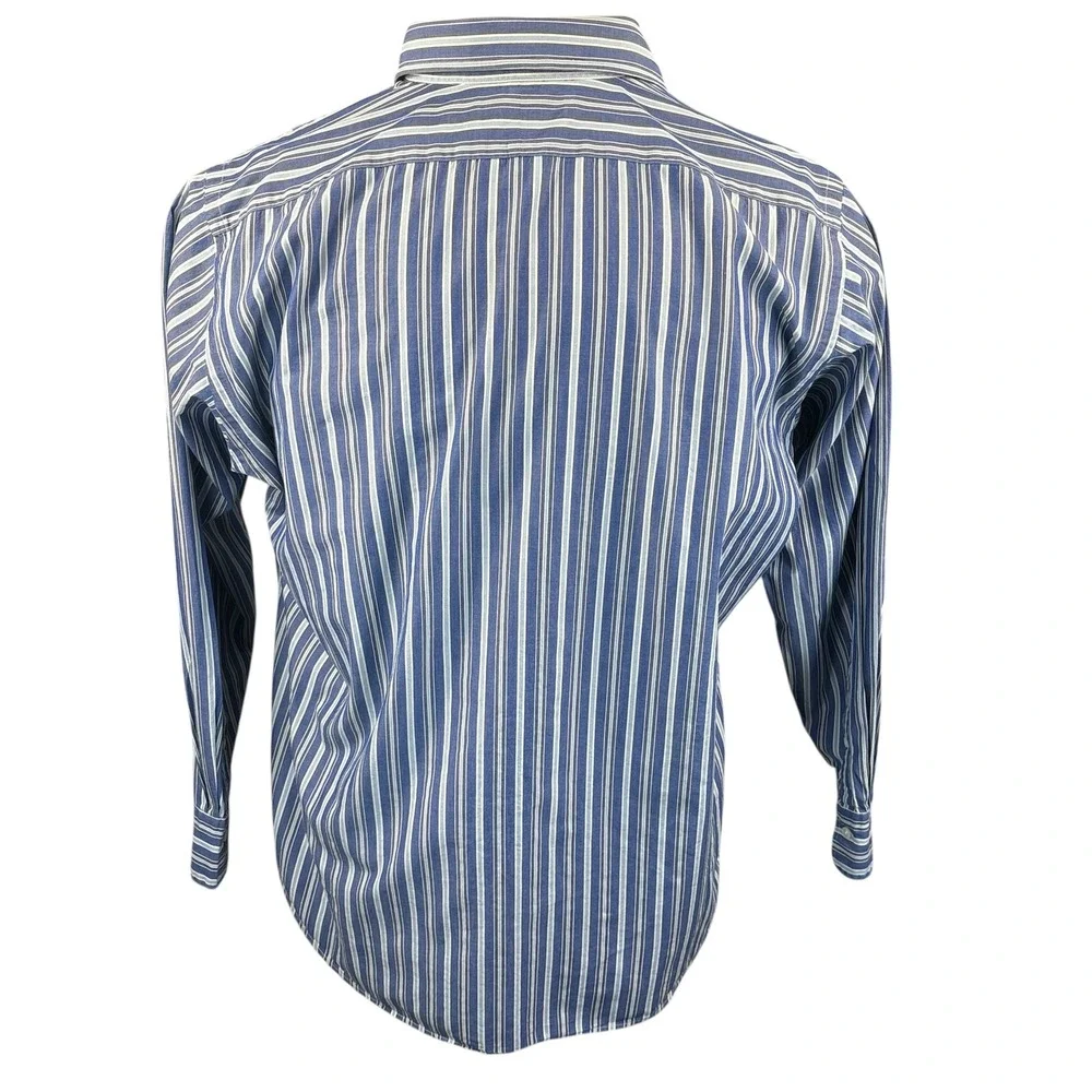 Polo Ralph Lauren Mens Andrew Shirt 16.5 34/35 Blue White‎ Striped Cotton L/S